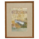 Robina Hattersley (modern British) - River Scene with Willow Tree - signed lower right, watercolour,