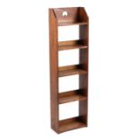 An Arts & Crafts style oak five-tier open bookcase, 30cms wide.