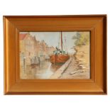 Champion Jones (1856-1912) - A Moored Fishing Boat - watercolour, signed lower right, framed &