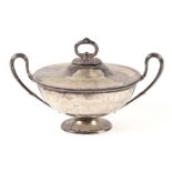 A Victorian silver plated navette form two-handled tureen and cover in the Adams taste, 36cms wide.