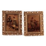 A pair of Chrystoleums depicting courting couples, each 9.5 by 13cms, both in carved giltwood frames