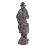 A bronze figure of a medieval knight, 27cms high.