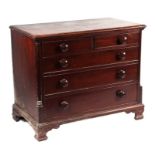 A 19th century elm chest of two short and three graduated long drawers, on bracket feet, 98cms
