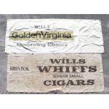 A vintage Wills Whiffs Superb Small Cigars canvas advertising banner, 250 by 112cms; together with