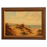 R H Hards - Seascape with Sand Dunes in the Foreground - oil on canvas, signed lower left, framed,