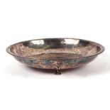 A Keswick School of Industrial Art silver plated on copper bowl with Celtic rope border, on three