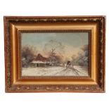 Modern British - A Landscape Scene with Cart & Figures on a Lane - oil on board, framed, 28 by