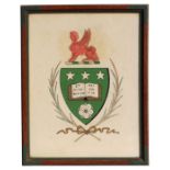 An heraldic armorial for Leeds University, watercolour, framed & glazed, 27 by 30cms.