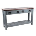 A modern painted pine kitchen side table with two frieze drawers above an under tier joined by