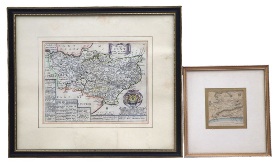 Richard Blome (1635-1705) - Mapp of Kent with its Lathes and Hundreds - hand coloured engraving,