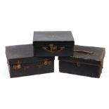 Three vintage leather suitcase, the largest 46cms wide (3).
