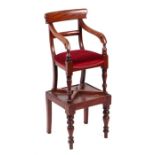 A child's William IV mahogany carver chair on an associated stand, 36cms wide.Condition