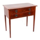 A George III mahogany crossbanded side table with two frieze drawers, on square tapering legs.