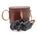 A pair of WWII era German 6x3 binoculars, cased.