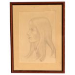 20th century modern British - a half length portrait depicting a young girl with long hair, pencil