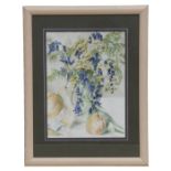 Freeborn -(modern British) - Still Life of Bluebells and an Apple - signed lower right, watercolour,