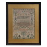 A William IV sampler by Elizabeth Smith Wraught aged 11 years, with verse, Adam and Eve, birds and