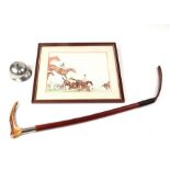 Horse racing interest: A Brigg leather riding crop with antler handle and silver collar, 50cms long;
