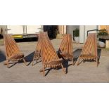 A set of five pine folding chairs.