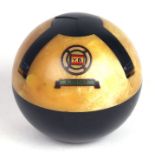 An Art Deco Roxon Catalin Bakelite ball ashtray made for 'Yeoward Lines SS Alondra', 8cms high.