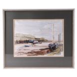 Diana Scott (modern British) - Boats at Low Tide - signed lower left, watercolour, framed &