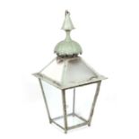 A Victorian copper lantern of traditional form with tulip shaped finial, approx 90cms high.