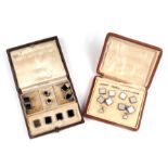 An early 20th century gentleman's 14ct white gold, silver and enamel dress set to include cufflinks,