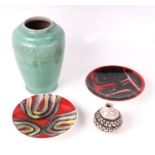 A group of Poole Pottery ceramics to include a Delphis footed dish by Margaret Anderson, 20cms