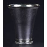 An 18th century Swedish silver tapered beaker with scroll engraving, initials and gilt interior,