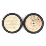 A rare mahogany cased musical note finder, published by 'J Jowett', 5cms diameter.