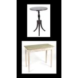 A contemporary painted console table with removeable rectangular top revealing a backgammon board,