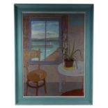 St Ives School - Interior Scene with a View of the Harbour through the Window - oil on board, 63