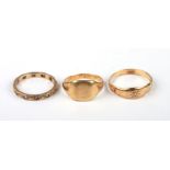 A 9ct gold diamond set eternity ring, Approx. UK size M, 1.6g, an 18ct gold diamond set gypsy