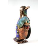 A Chinese silver gilt and cloisonné enamel box in the form of a bird, set with stone cabochons,