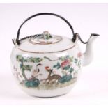 A 19th century Chinese famille rose teapot decorated with a deer, a red capped crane and flowering