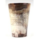 A horn beaker inscribed MAFEKING 1900 on one side, with a Union Jack flag on the other. 12cms (4.