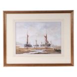 Brian Ottley (modern British) - Barges at Pinn Mill, Suffolk - signed lower left, watercolour,