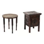 A Middle Eastern / Islamic carved occasional table, 36cms wide; together with an Islamic tray-top