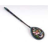 A Russian champlevé enamel decorated spoon.Condition ReportThe spoon has no enamel loss and is in