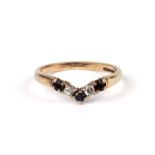 A 9ct gold sapphire and white stone wishbone ring, approx UK size 'M', 1.4g.