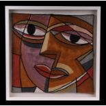 A woven embroidery framed study after Picasso, 46 by 44cms.