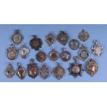 A quantity of silver pocket watch fobs, various dates and makers marks, 155g.