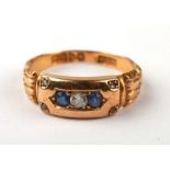 An 18ct gold diamond and sapphire gypsy ring, boxed, Approx. UK size N, 4.1g Condition ReportShank