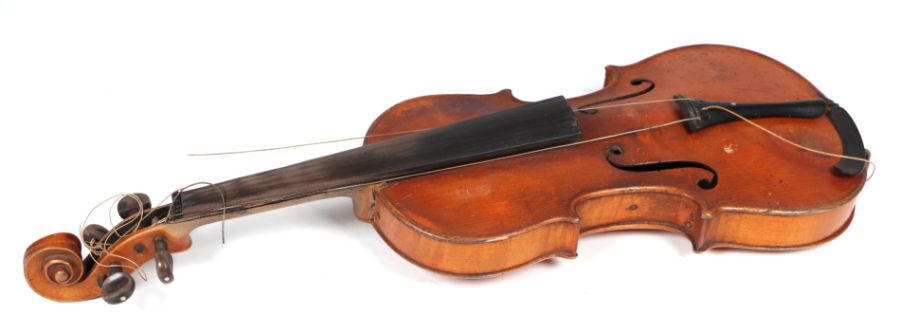 A two-piece back violin with mother of pearl inlaid decoration, approx 59cms long. - Image 2 of 5