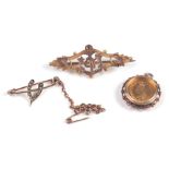 A Victorian 9ct gold brooch decorated with an anchor and heart; together with a 9ct gold bar