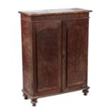 A 19th century mahogany collectors cupboard, the pair of Lancet moulded panelled doors enclosing a