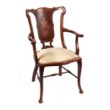 An Edward VII commemorative walnut open armchair, the back splat inlaid with the Coronet dated 1902,