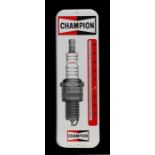 An original 1960's Champion Spark Plugs pictorial thermometer enamel advertising sign