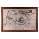 A 17th century map of the Thames and surrounding area by Captain G Collins, hand coloured,