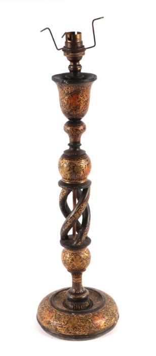 A Kashmiri style open spiral twist candlestick converted to a table lamp, 40cms high.